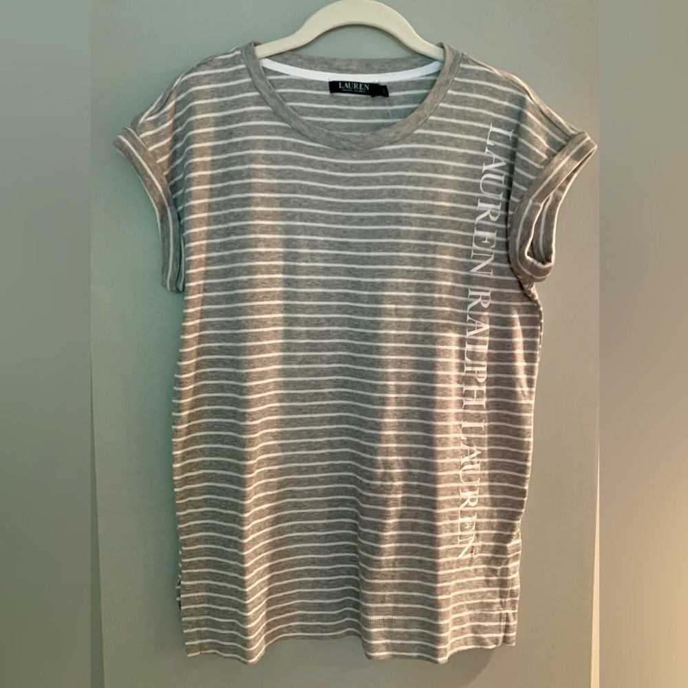 Ralph Lauren Heather Gray Striped Tee NWT - Small